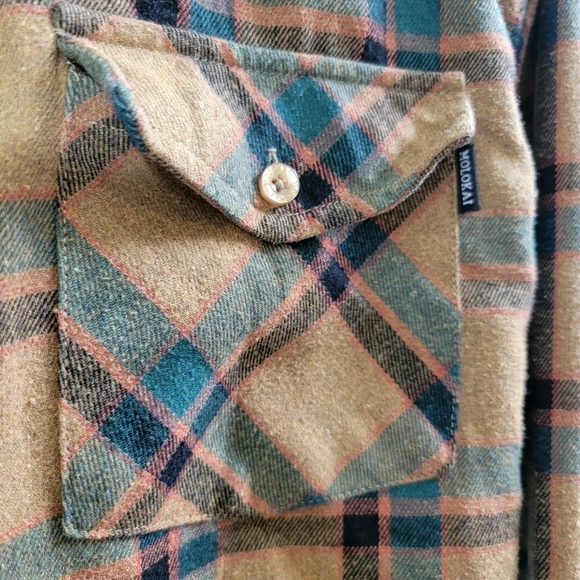 Molokai Surf Co. Orange Teal Black Plaid Shirt Button XL Long Sleeve - Picture 5 of 12